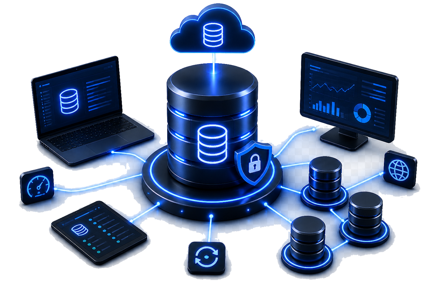 Illustration representing hosted database infrastructure