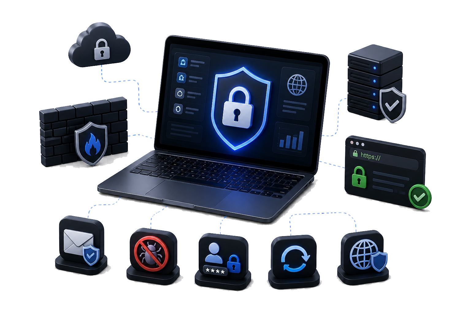 Illustration representing layered security for websites and web infrastructure